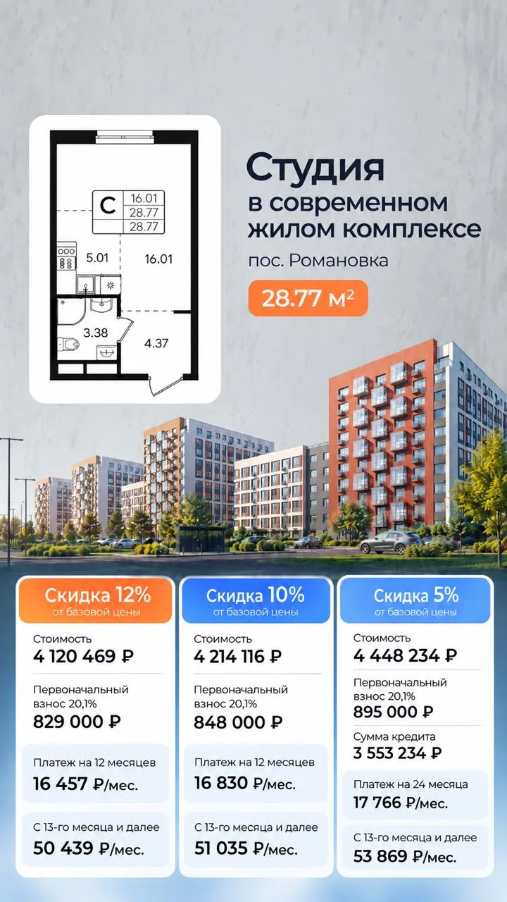 Новая программа от Совкомбанка по сниженному платежу и ставкой 4,4% в ЖК Романовка от G...
