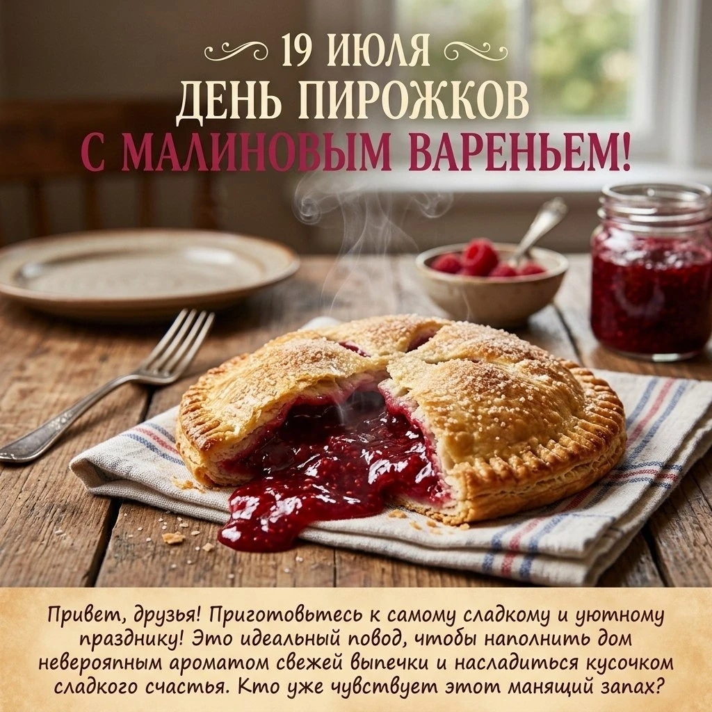 Рубрика: День в календаре 
✨️19 июля «День пирожков с малиновым вареньем»✨️

Дорогие родители и друз