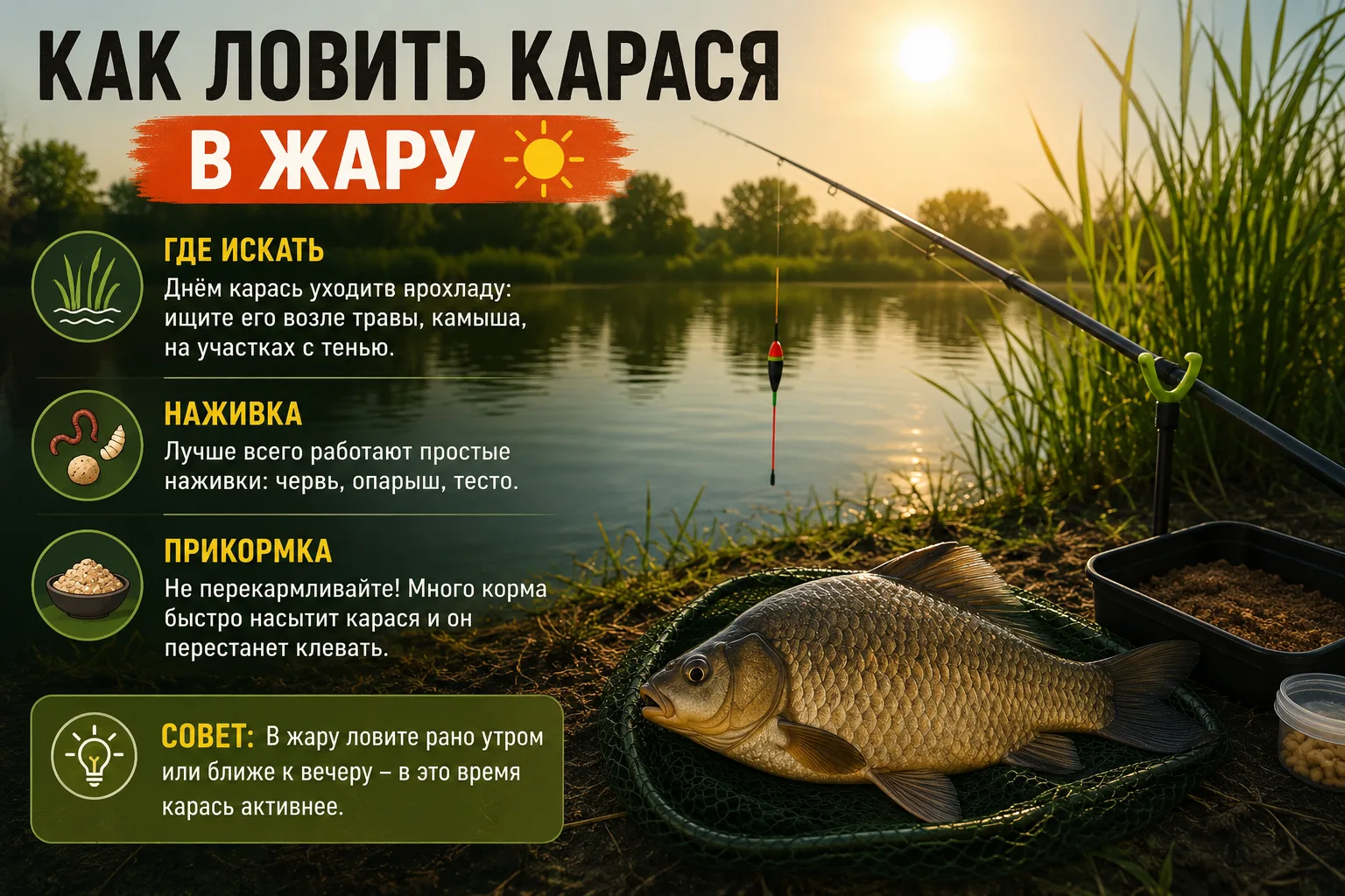 ☀️ Как ловить карася в жару