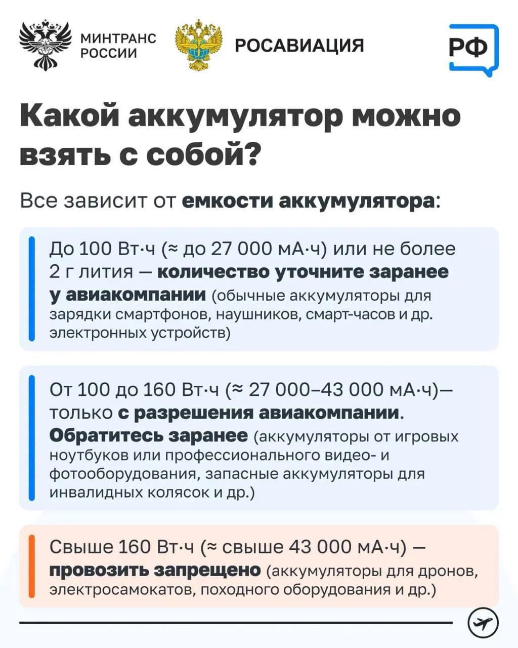 🇷🇺✈️ Минтранс и Росавиация подтвердили изменения правил провоза и использования пауэр...