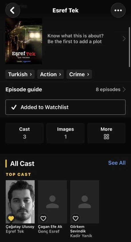 Согласно странице сериала «Эшреф Тек» на IMDb, Чаган Эфе Ак присоединился к актёрскому ...