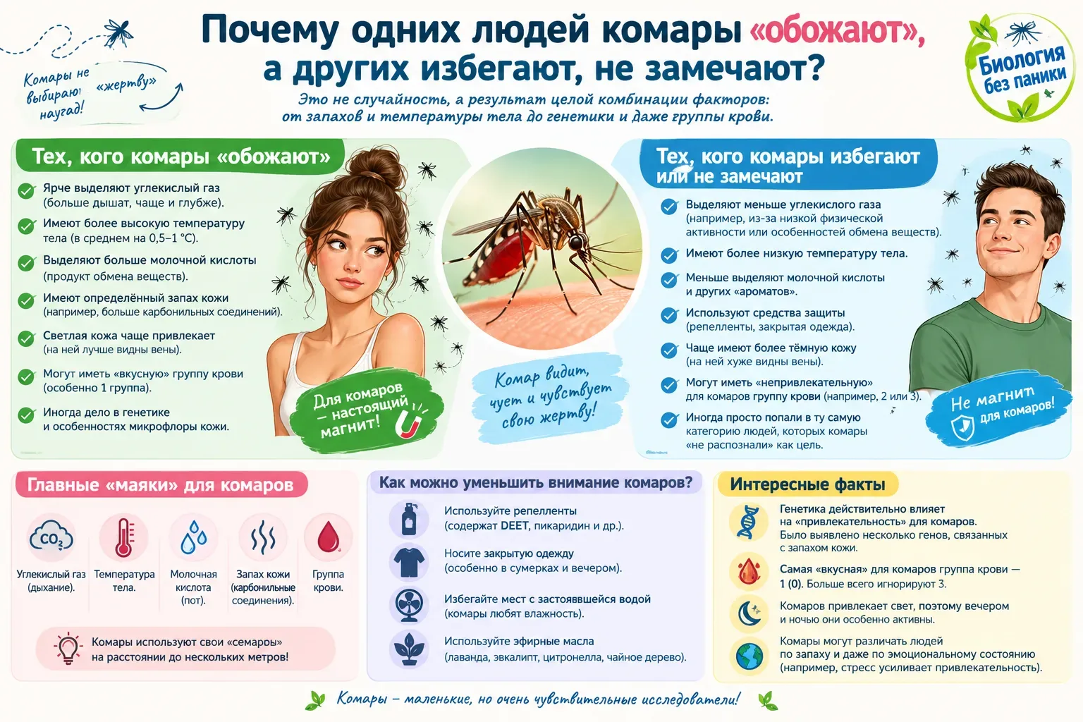 🦟 Почему комары одних обожают, а других будто не замечают?