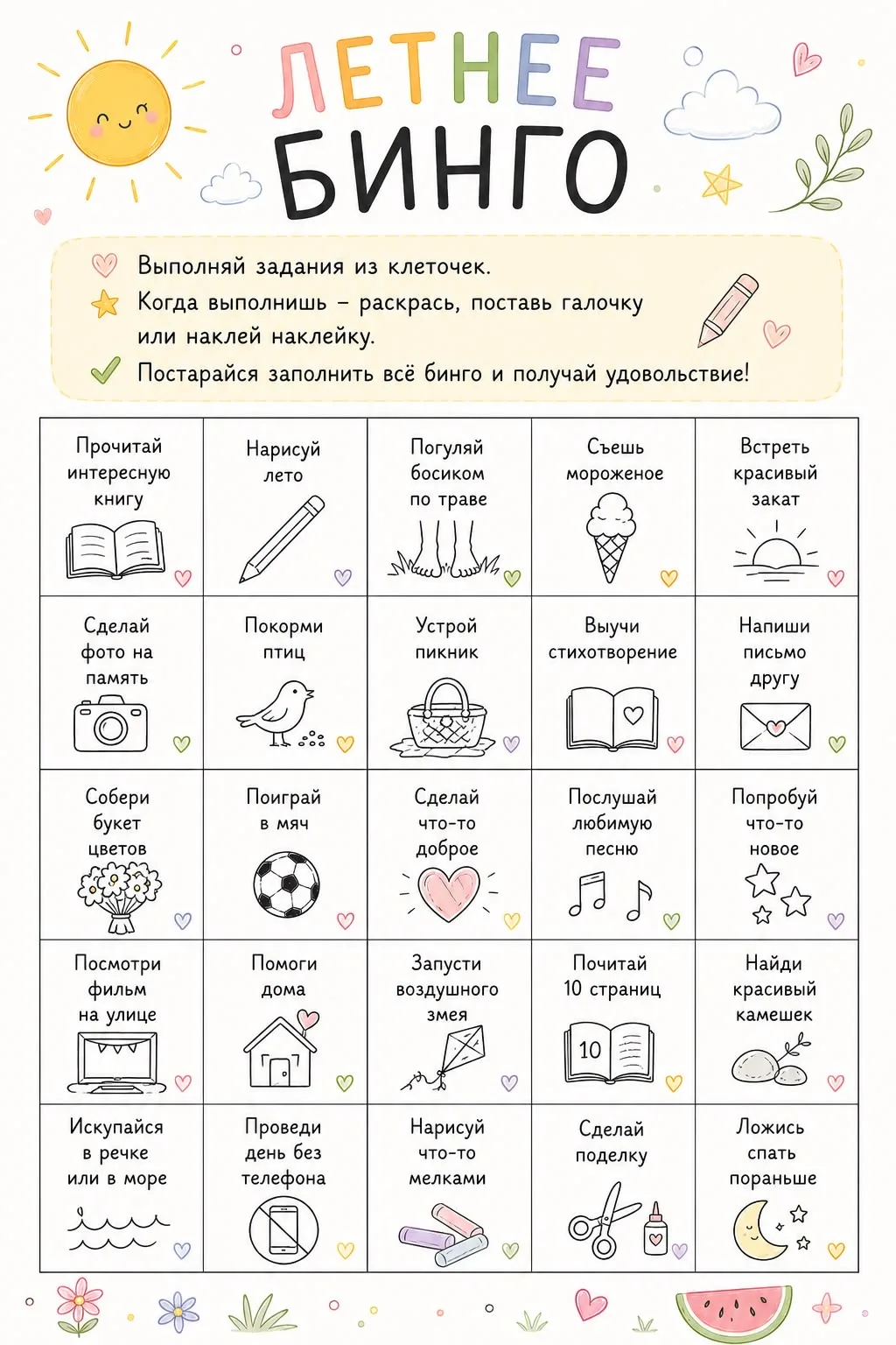 ЛЕТНЕЕ ШКОЛЬНОЕ БИНГО 🌊
Друзья, у нас отличная новость! Чтобы ваше лето было ярким и запоминающимся