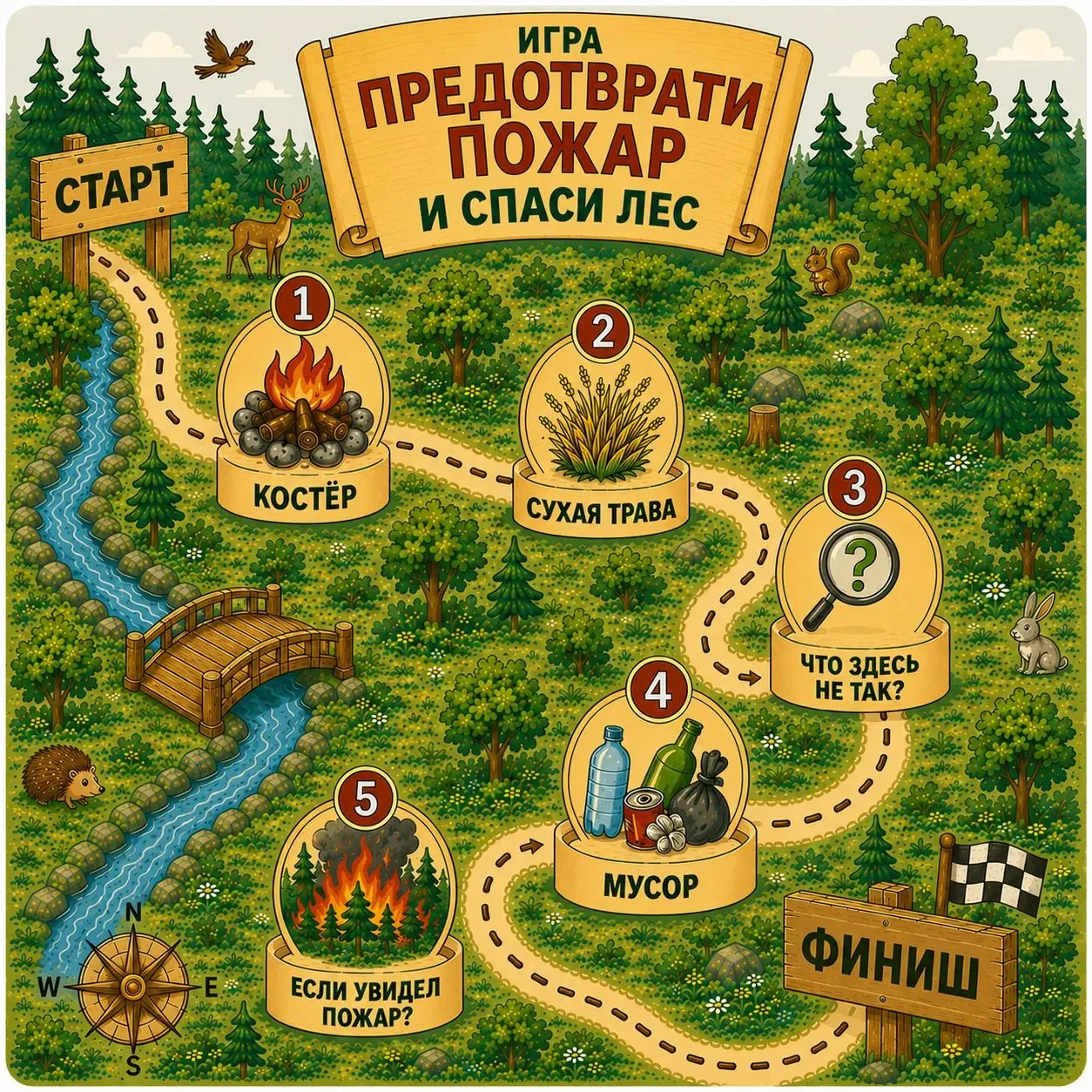 🔥 Предлагаем родителям и детям спасти лес от огня