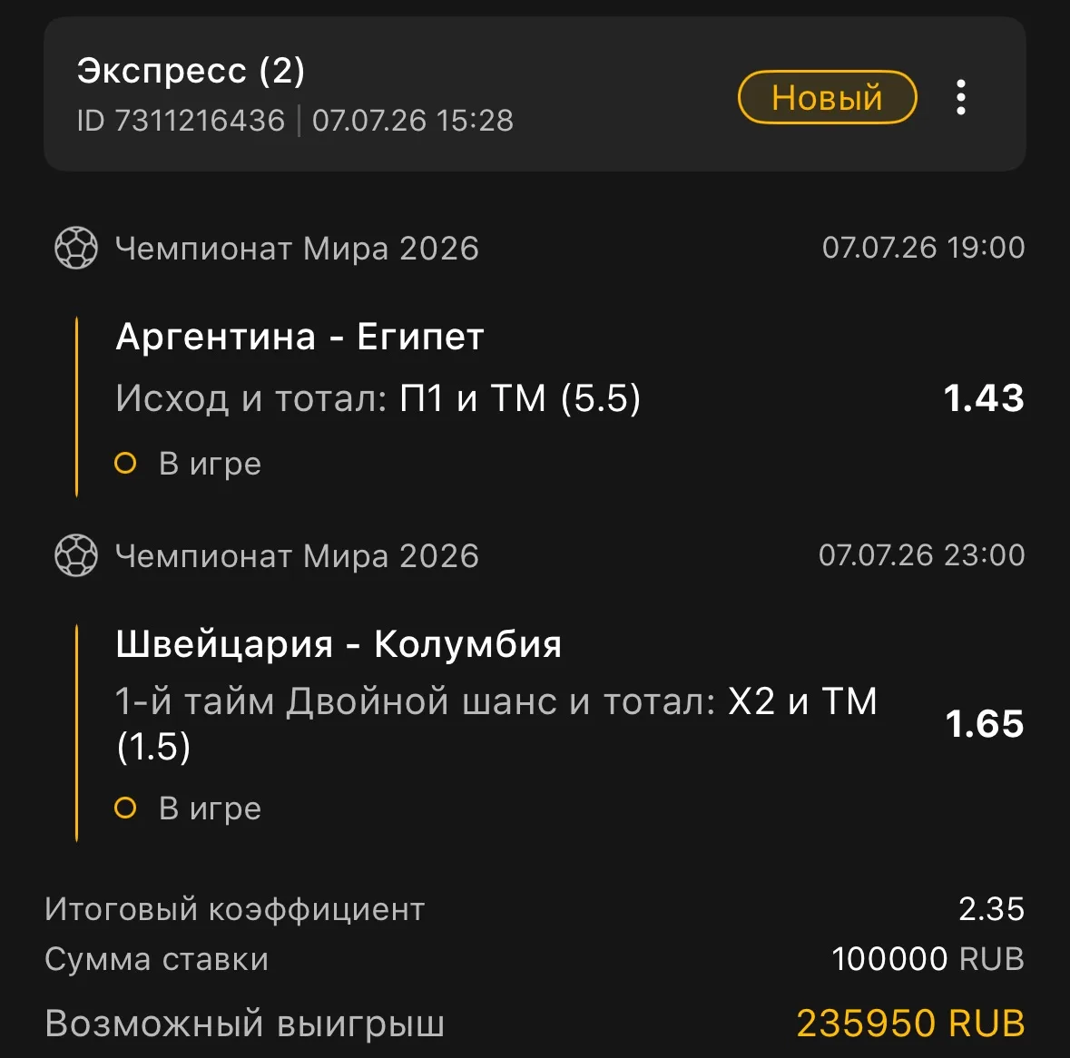 Экспресс дня на футбол ⚽️