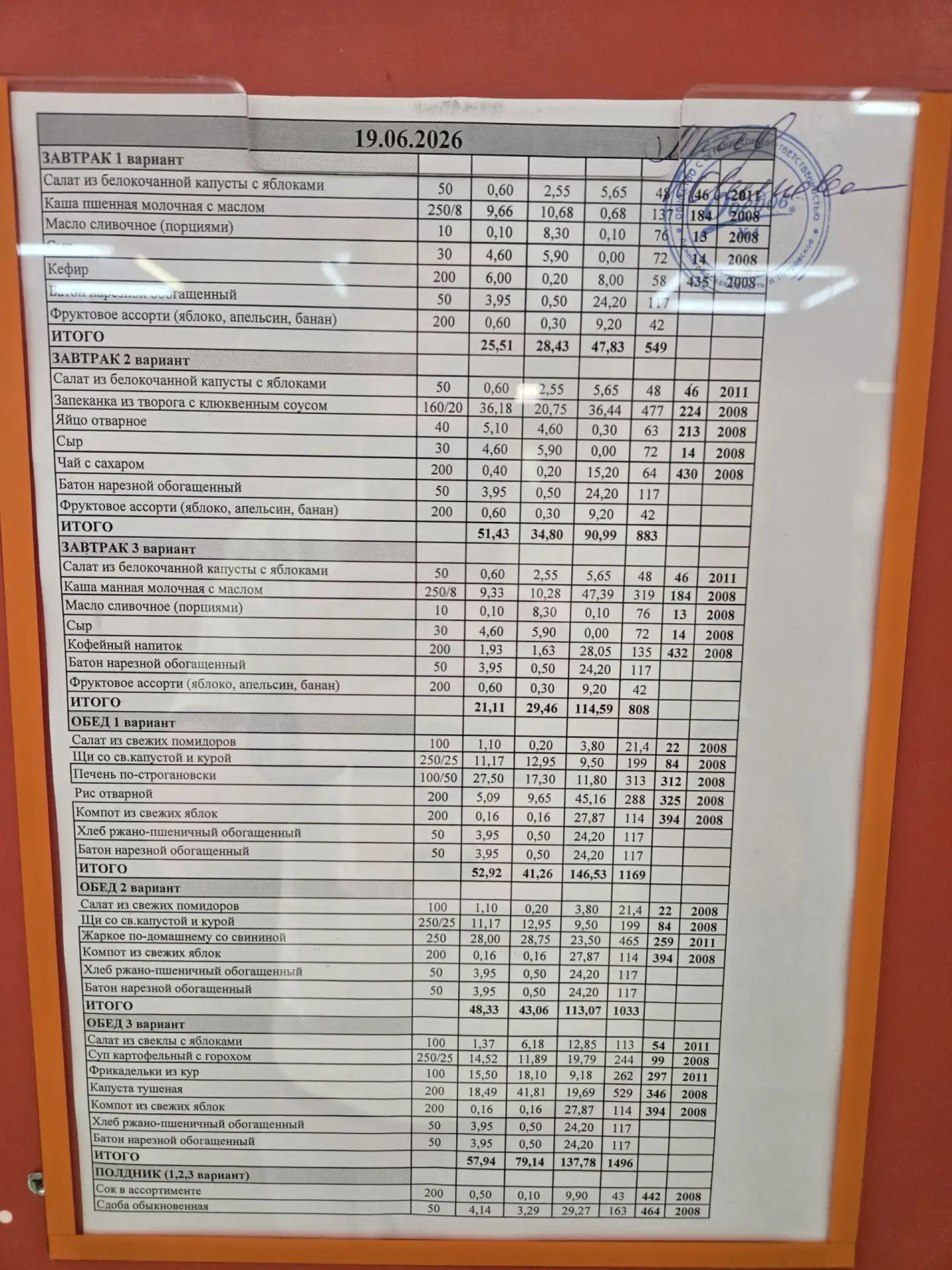 Меню 🍽