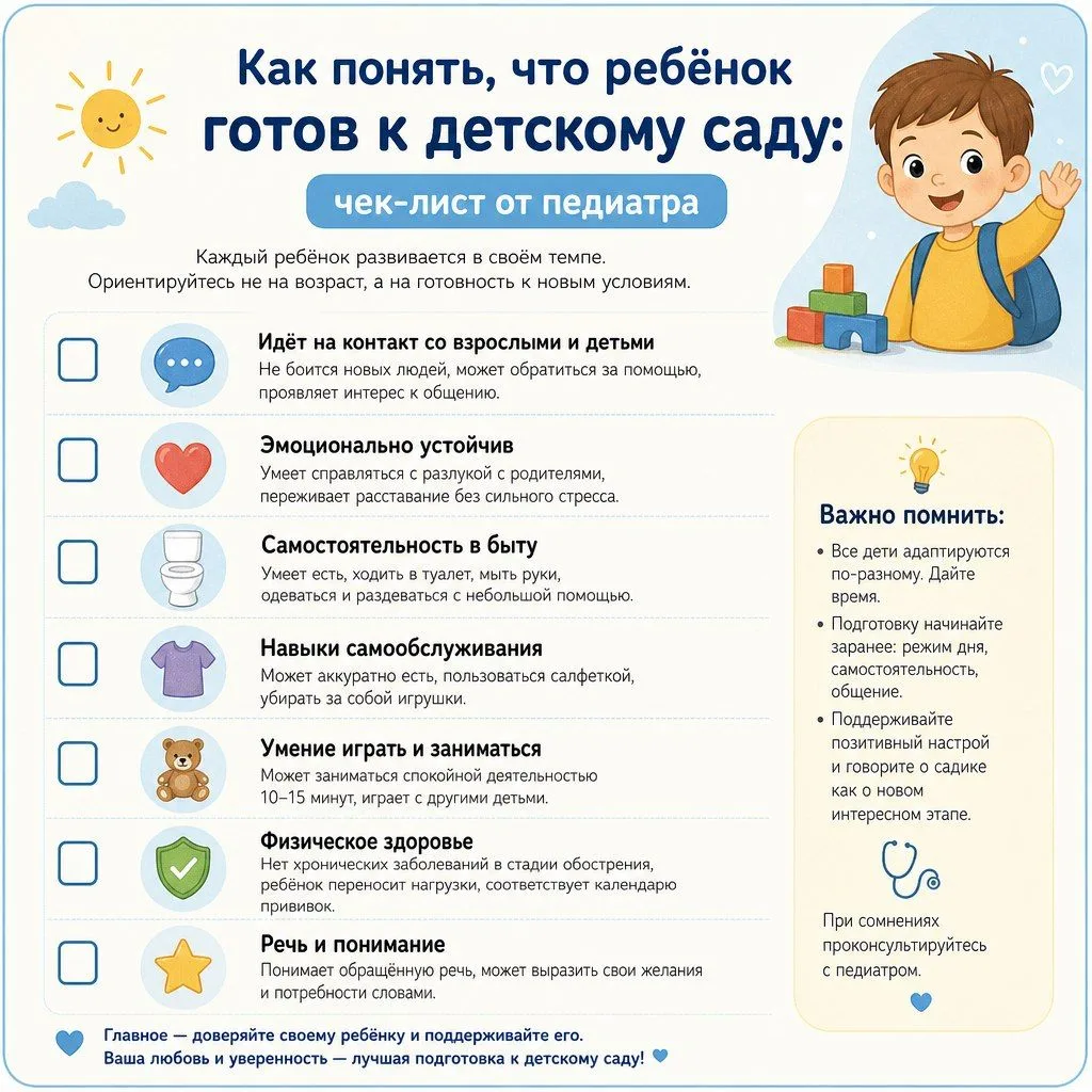 🎒 Готовимся к детскому саду: чек‑лист для родителей