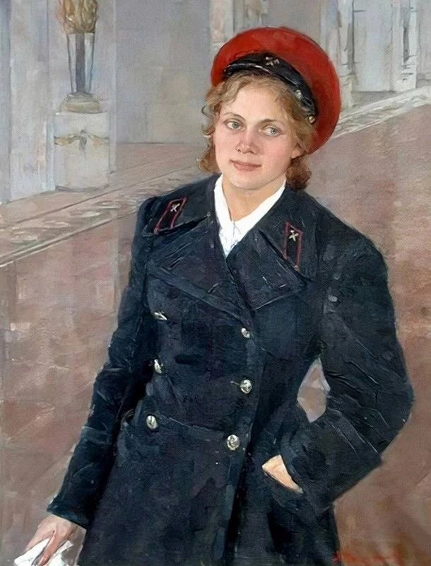 «Сменная дежурная Ленинградского метро Лариса Леонтьева», 1961 год. Художник — Нина Бор...