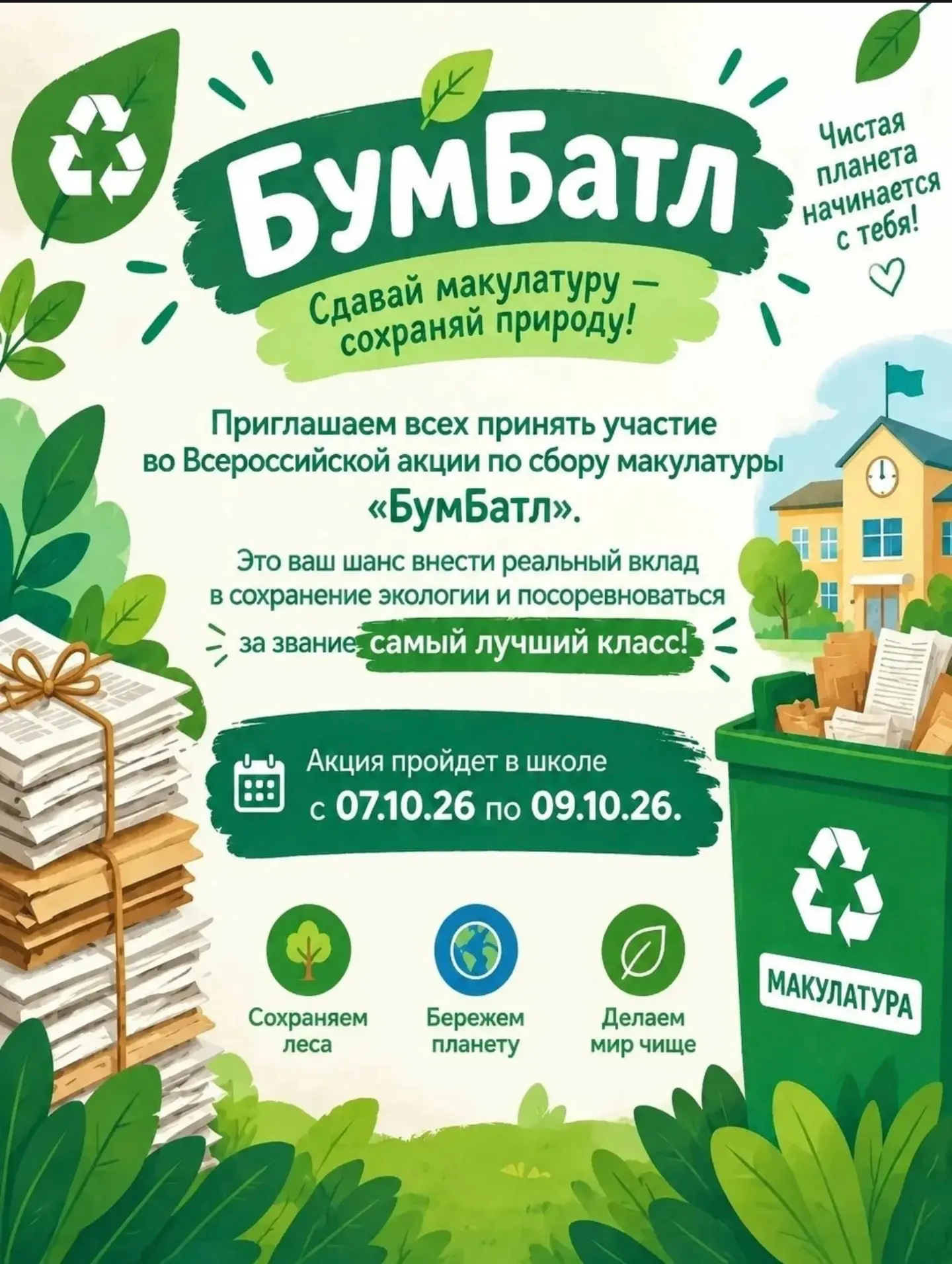 Спешим напомнить,что уже послезавтра стартует акция "БумБатл" по сбору макулатуры!!!