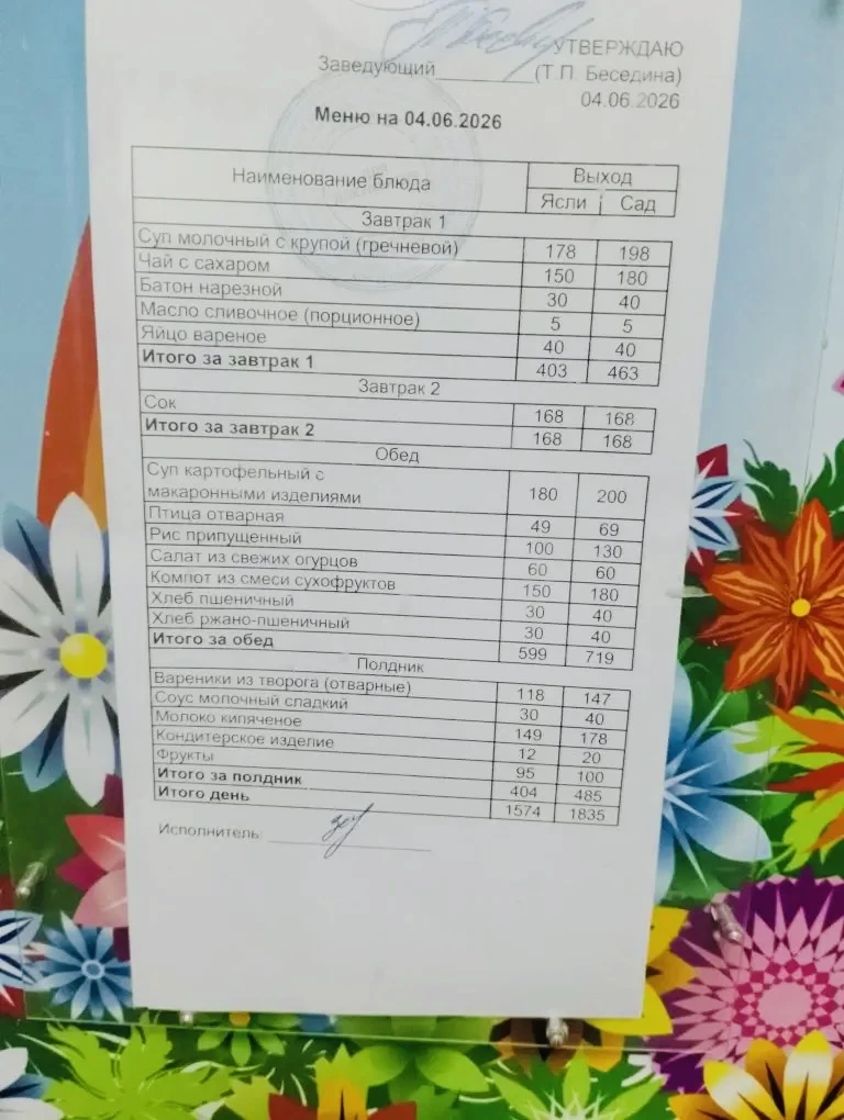 Меню на сегодня 4 июня 2026 года!