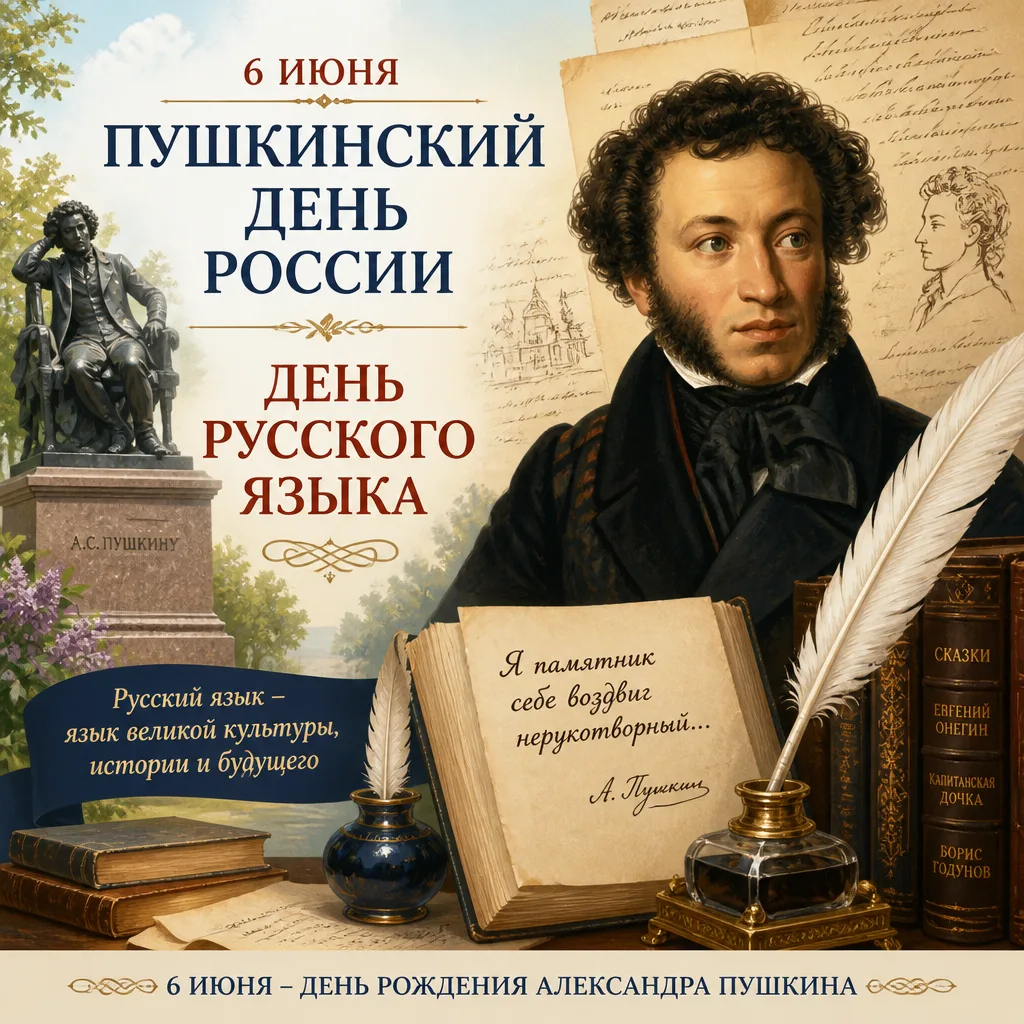 Дорогие друзья!
📜 6 июня – Пушкинский день России и День русского языка.

Ежегодно 6 июня в России 