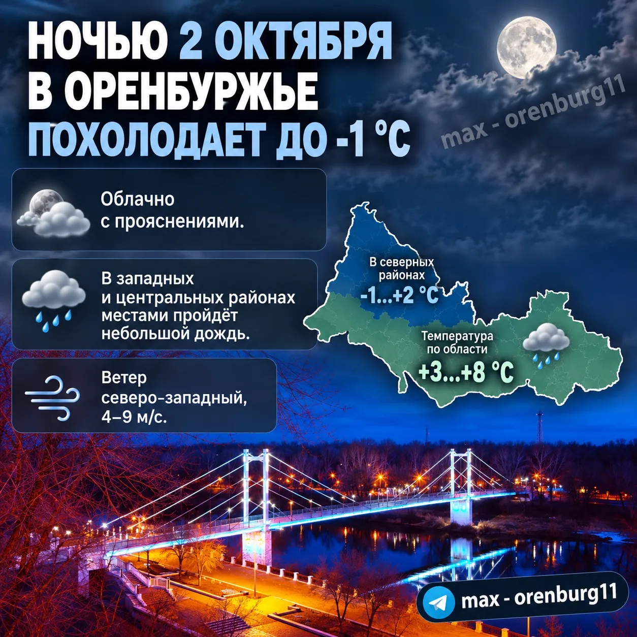 Ночью 2 октября в Оренбуржье похолодает до -1