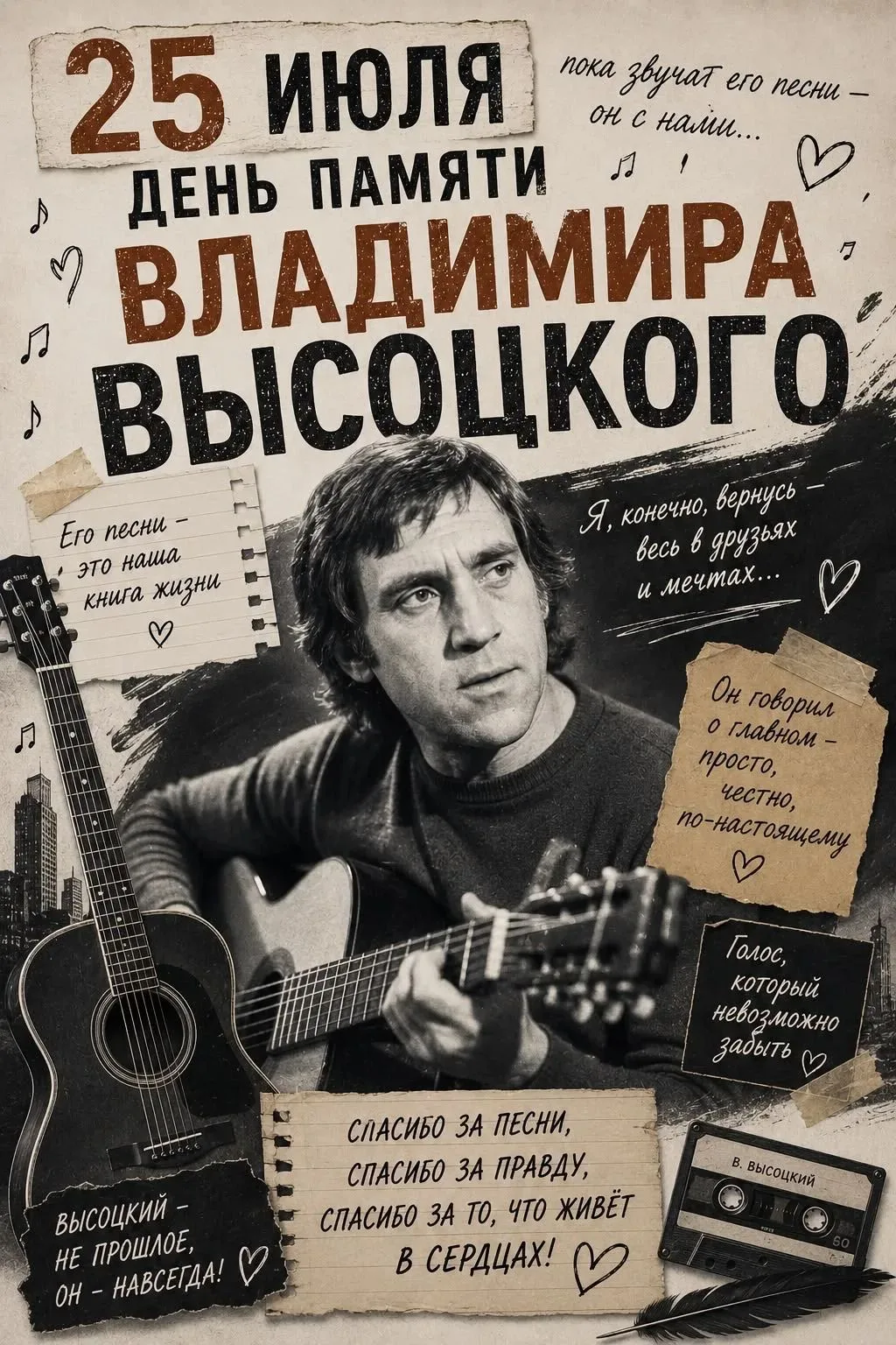 🕯️ 25 июля — День памяти Владимира Высоцкого.

45 лет прошло, а его песни всё так же попадают в сам