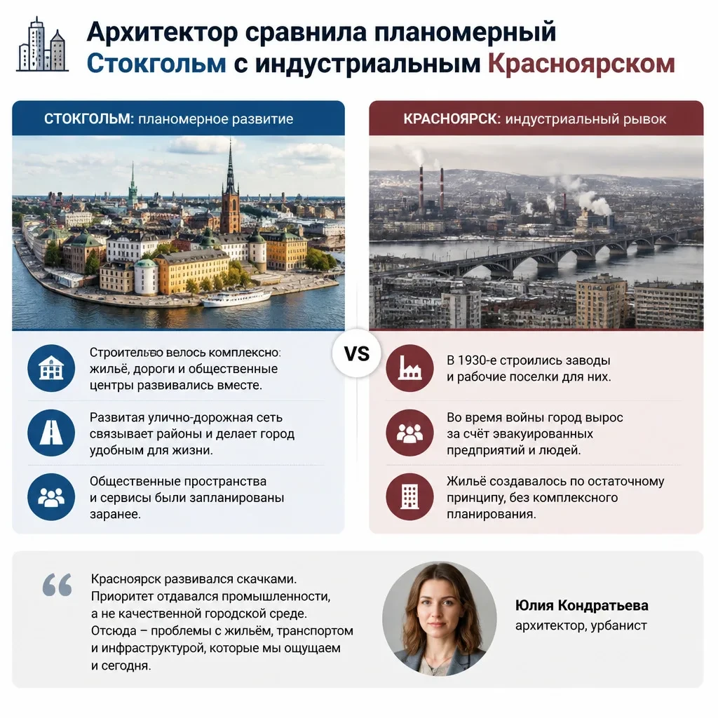 🏙 Архитектор сравнила планомерный Стокгольм с индустриальным Красноярском