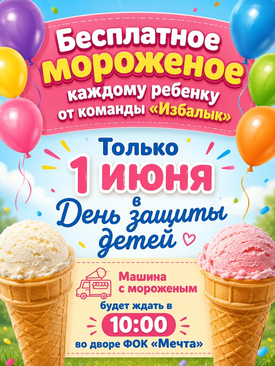 По традиции приглашаем завтра всех деток за бесплатным мороженым 🤗