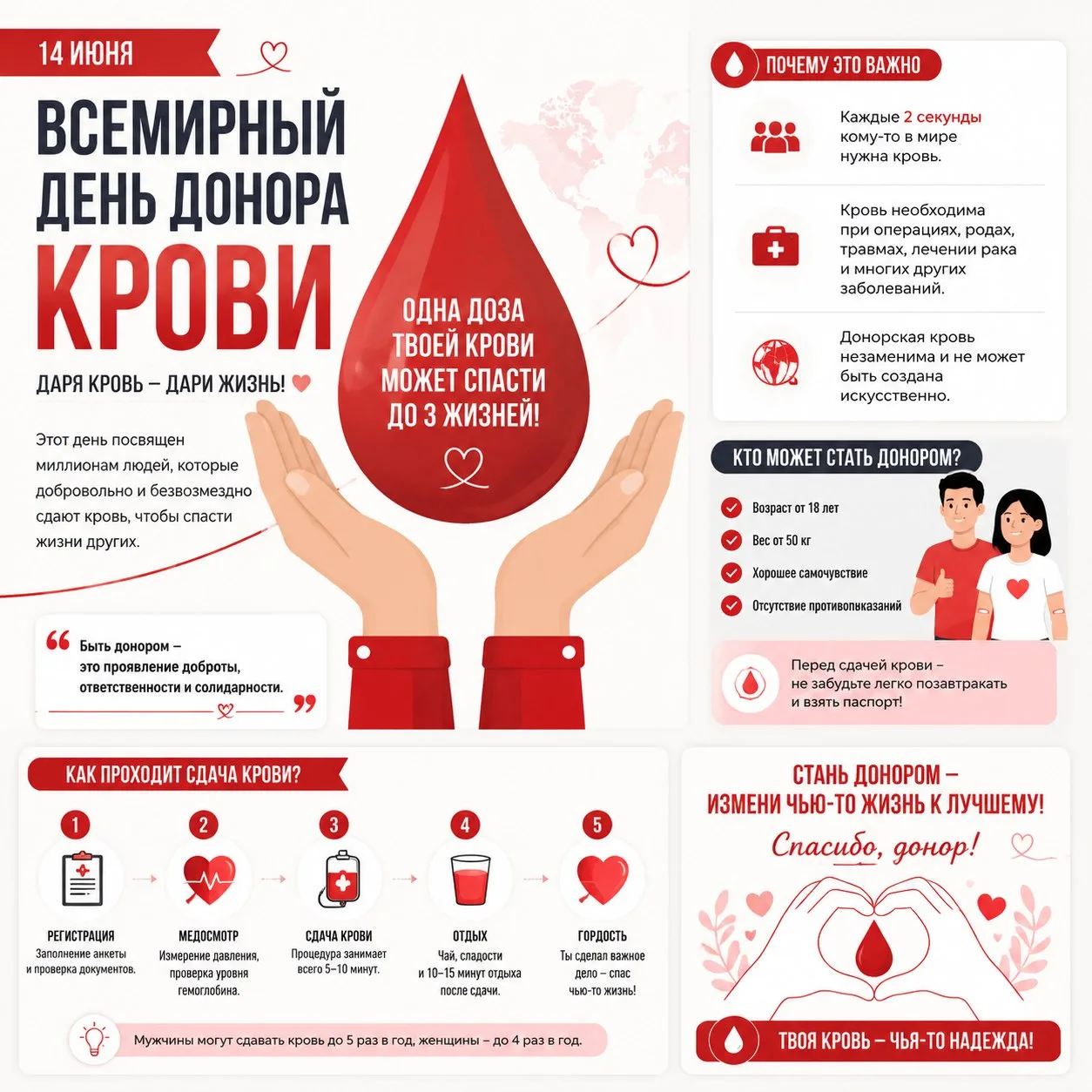 🩸️ Сегодня, 14 июня, — Всемирный день донора.

Знаете ли вы, что всего 450 мл крови — это шанс пода