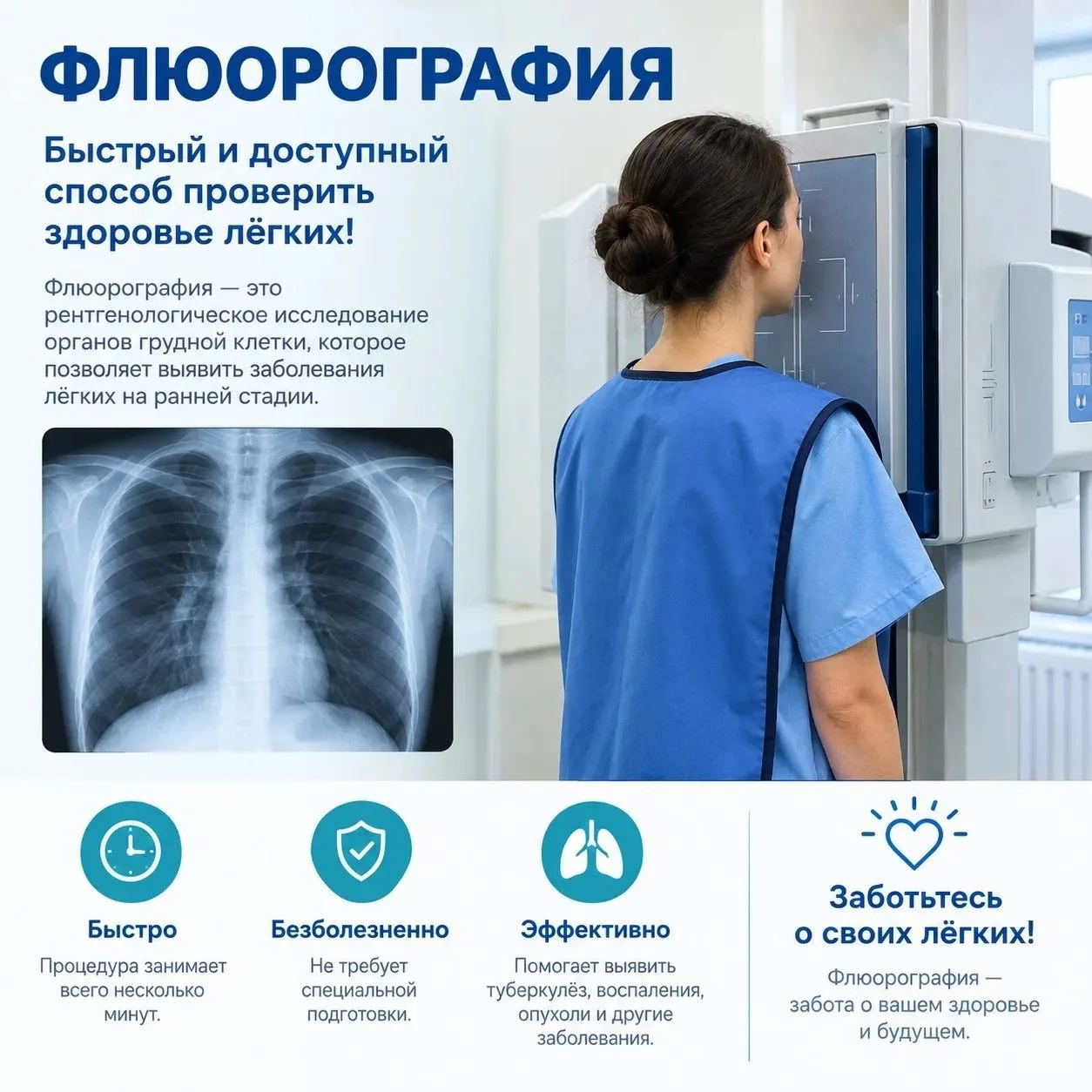 🫁 Флюорография — простое обследование, которое помогает заботиться о здоровье лёгких