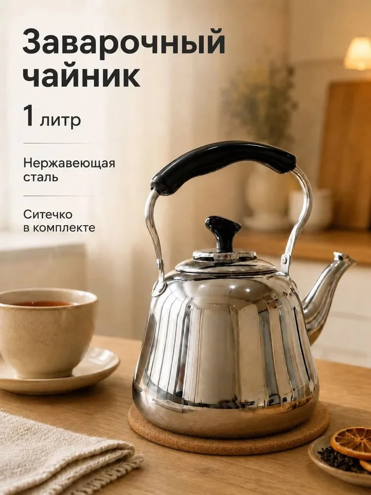 Недорогой и уютный заварочный чайник из нержавейки. Вещь "на века". 😍Подходит для всех...