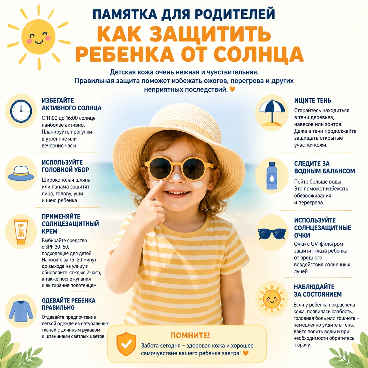 ☀️ Как защитить ребёнка от солнца: памятка для родителей ☀️