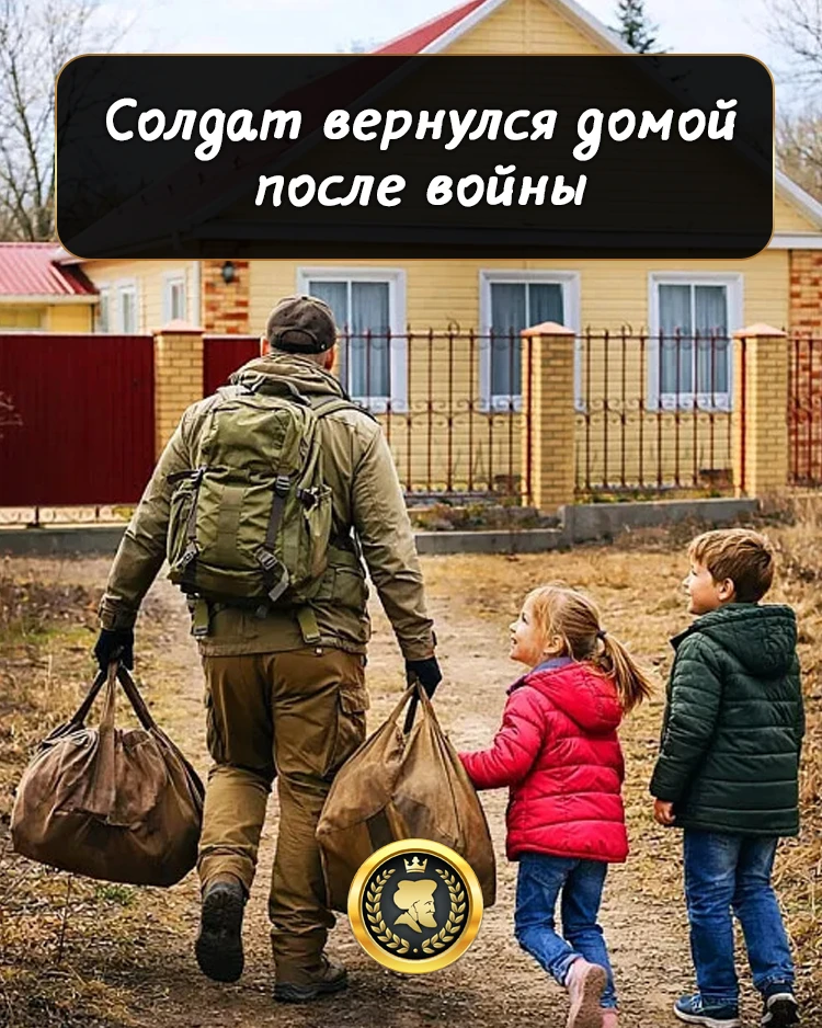 Солдат вернулся домой после войны и замер, увидев своих детей на улице в холодную погоду. 

Затем, п