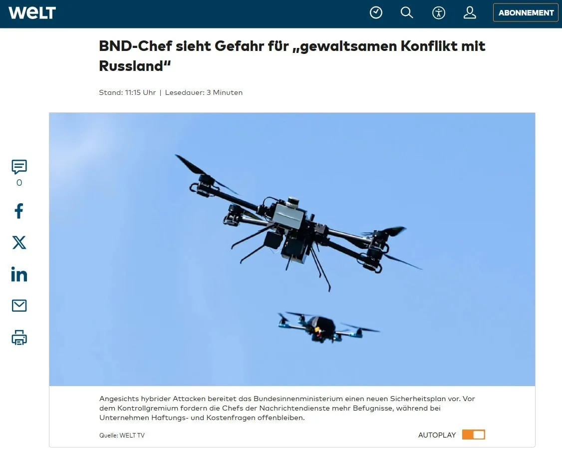 🇩🇪 Германия рискует вступить в вооружённый конфликт с Россией, заявил глава разведки ...