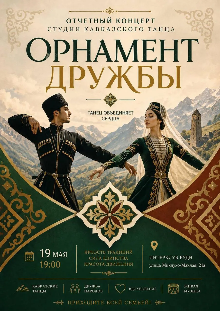 📢 Студия кавказского танца приглашает на отчетный концерт «Орнамент дружбы»