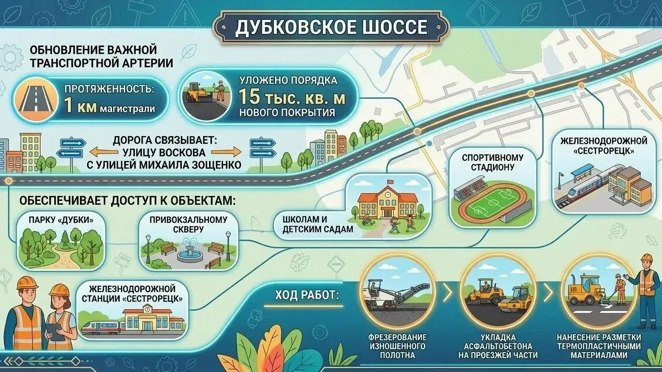 В Курортном районе дорожники обновили покрытие на Дубковском шоссе 🌳