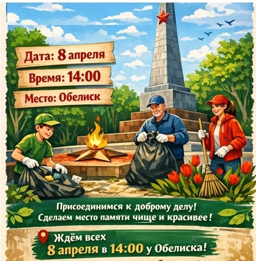 Приглашаем на уборку памятного места у Обелиска!