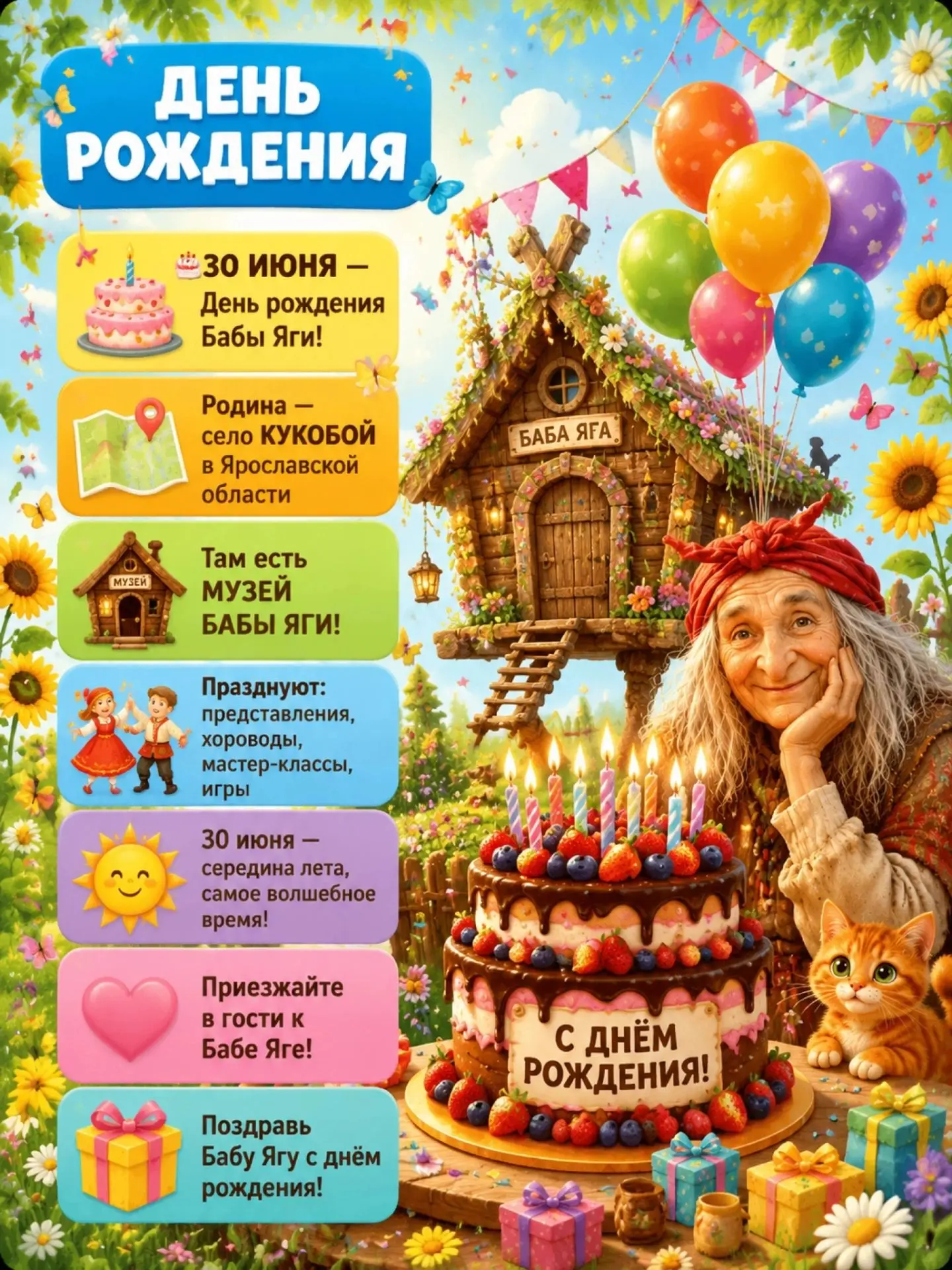 30 июня- День рождения Бабы Яги🎉
✅ Скачивайте 
✅ Распечатывайте 
✅ Используйте с детьми