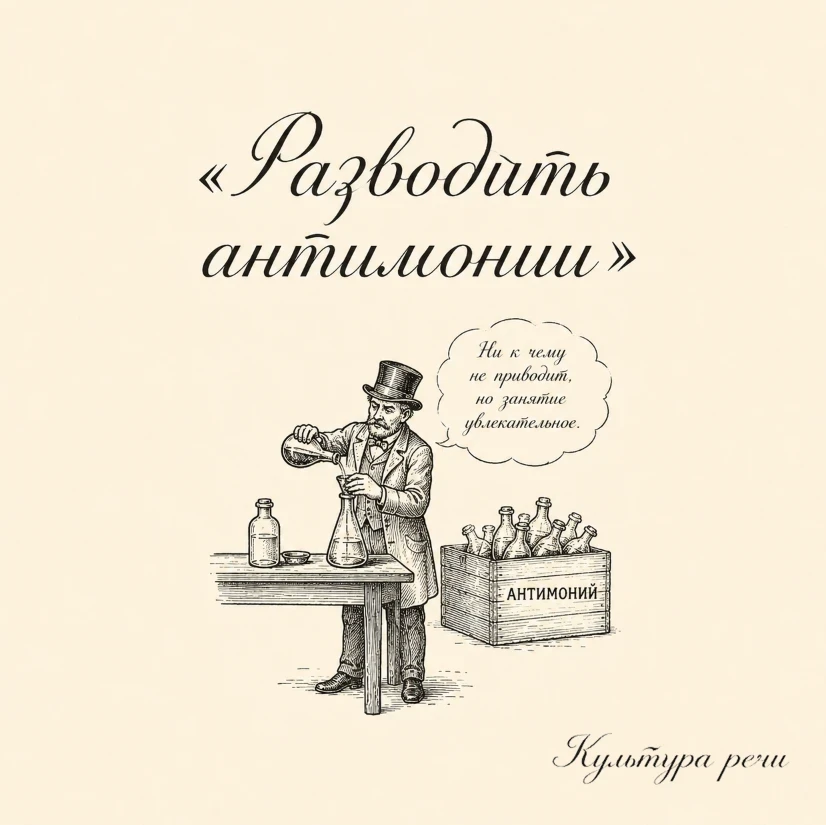 Разводить антимонии

Так говорят о пустых, затянутых разговорах, которые отвлекают от дела. Иногда в