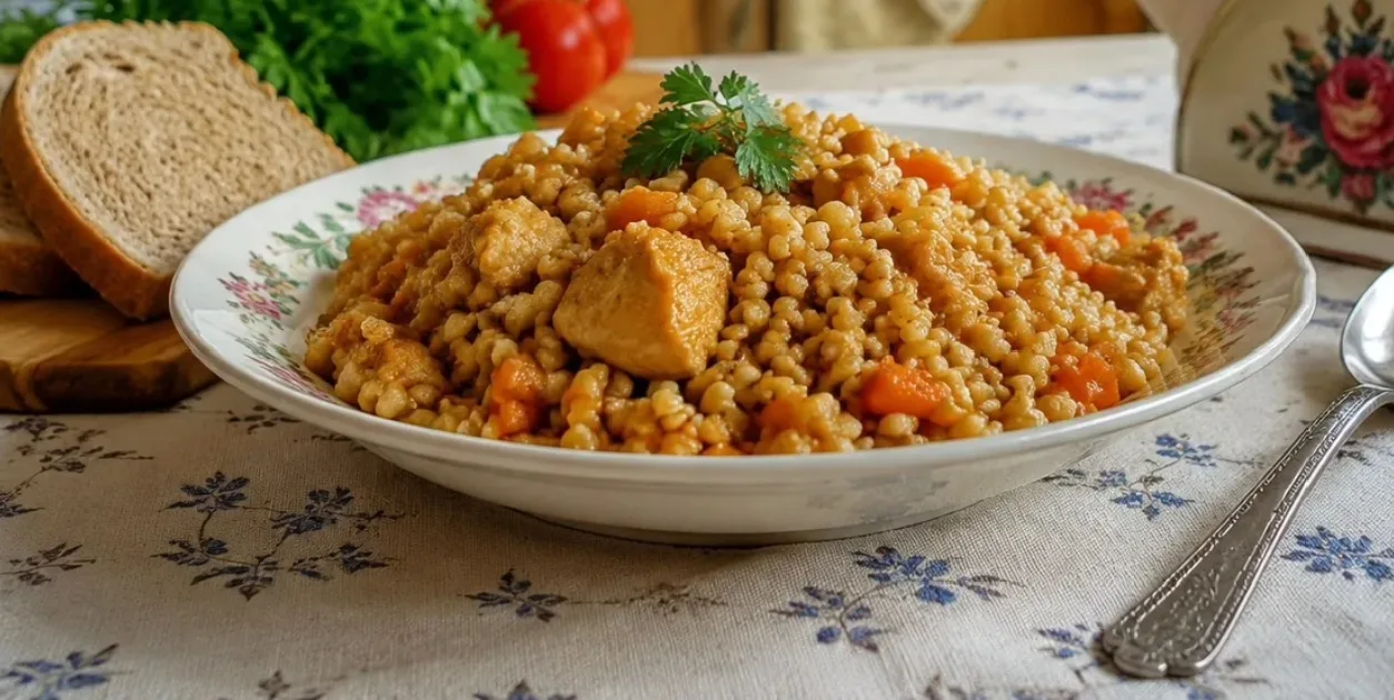Перловка с курицей.