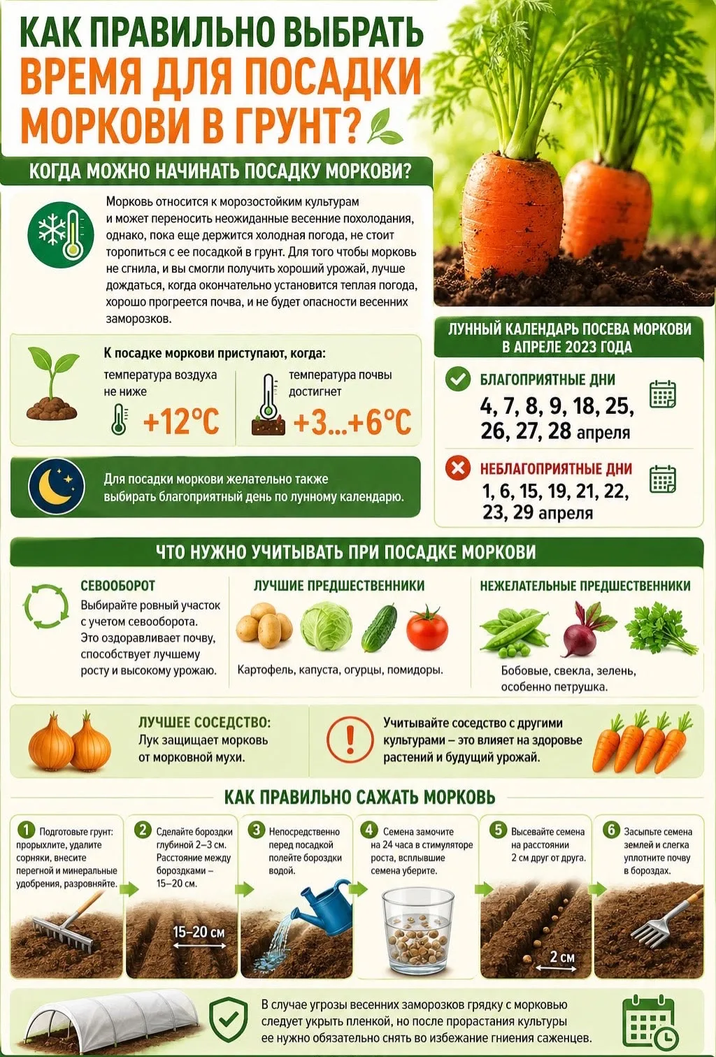 Когда и как правильно сажать морковь, чтобы не остаться без урожая? 🥕🌱

Морковь кажется неприхотли