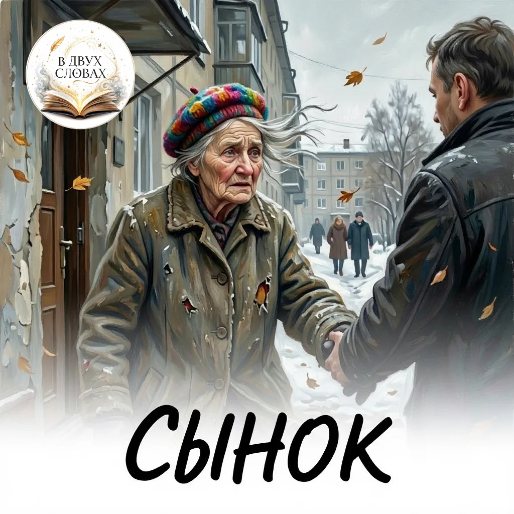 Сухонькая старушка в старом, как она сама, пальто стояла возле подъезда на холодном ноя...