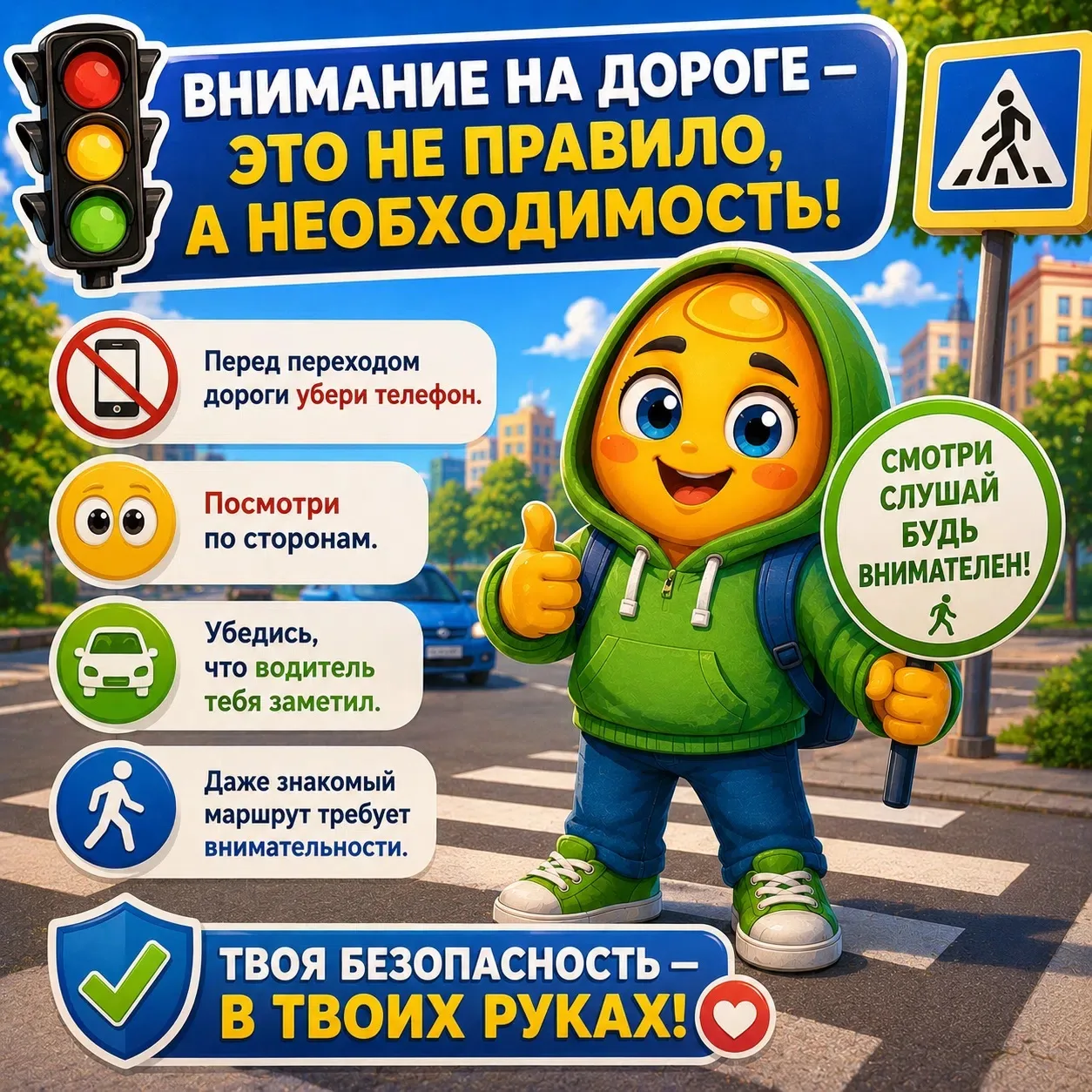 🚦 Внимание на дороге - это не просто правило, а жизненная необходимость! 
✅Перед переходом дороги у