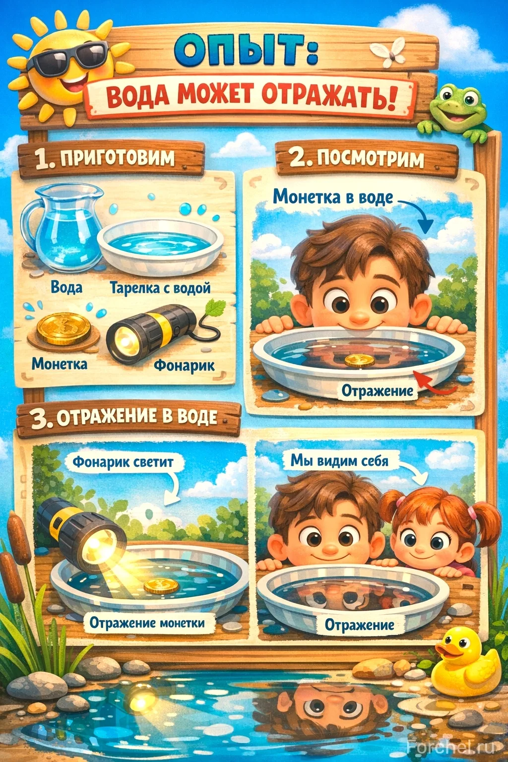 Опыты и эксперименты с водой.
Попробуйте с ребёнком, это интересно.
