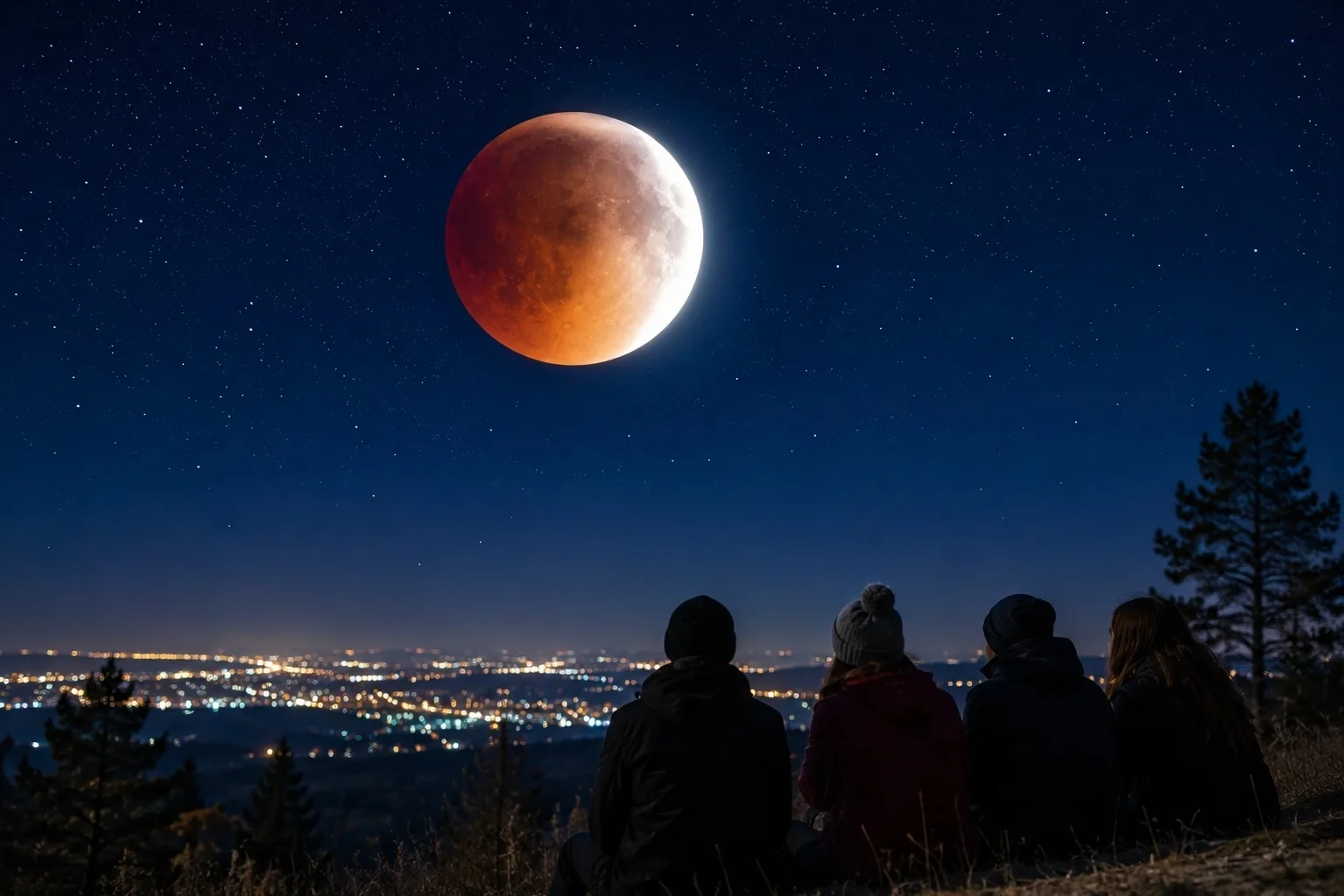 🌕 Полнолуние и почти полное лунное затмение — в одну ночь 🌑