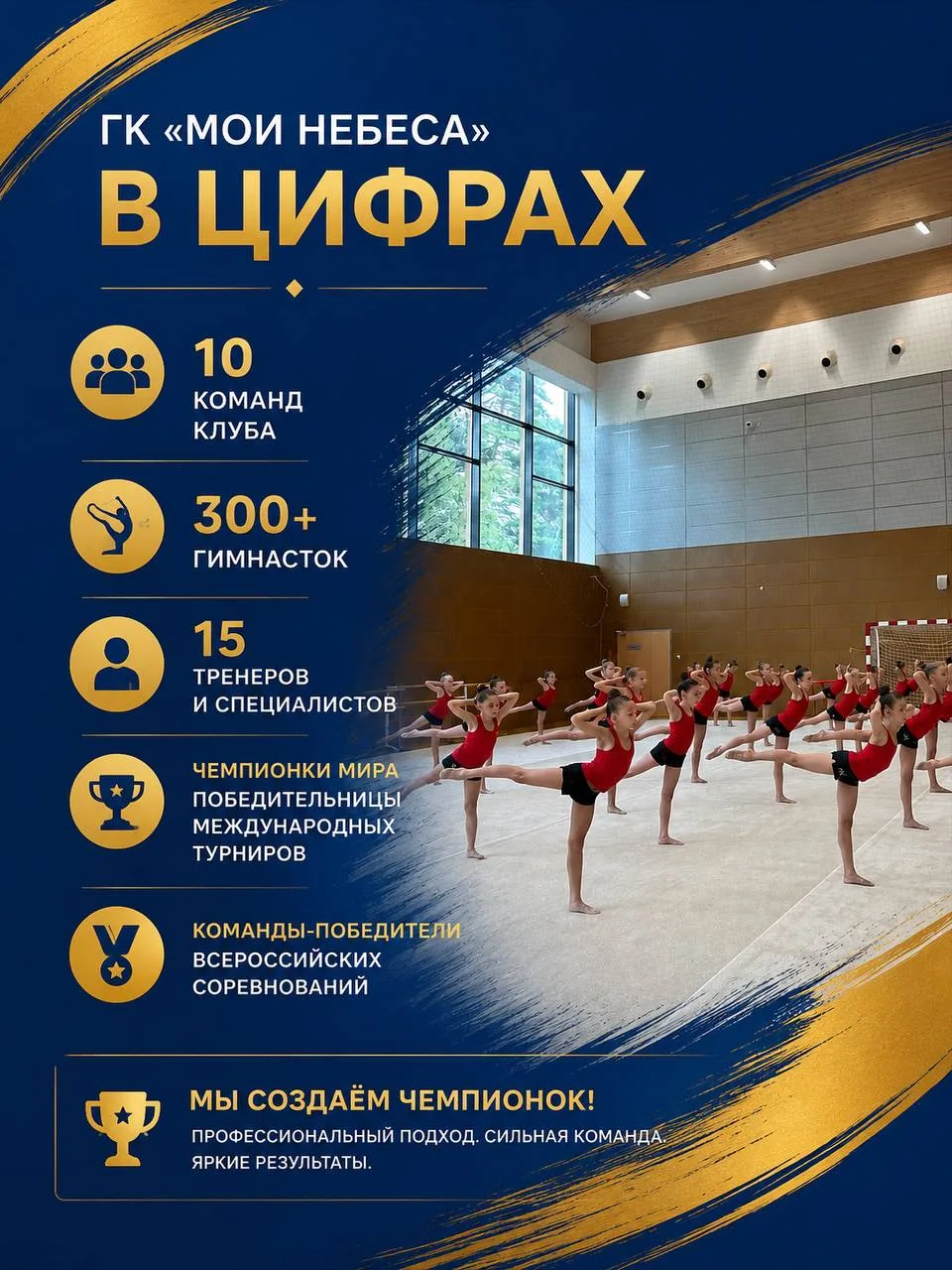 «Мои небеса» — это 10 команд клуба, более 300 гимнасток, 15 тренеров и специалистов, че...