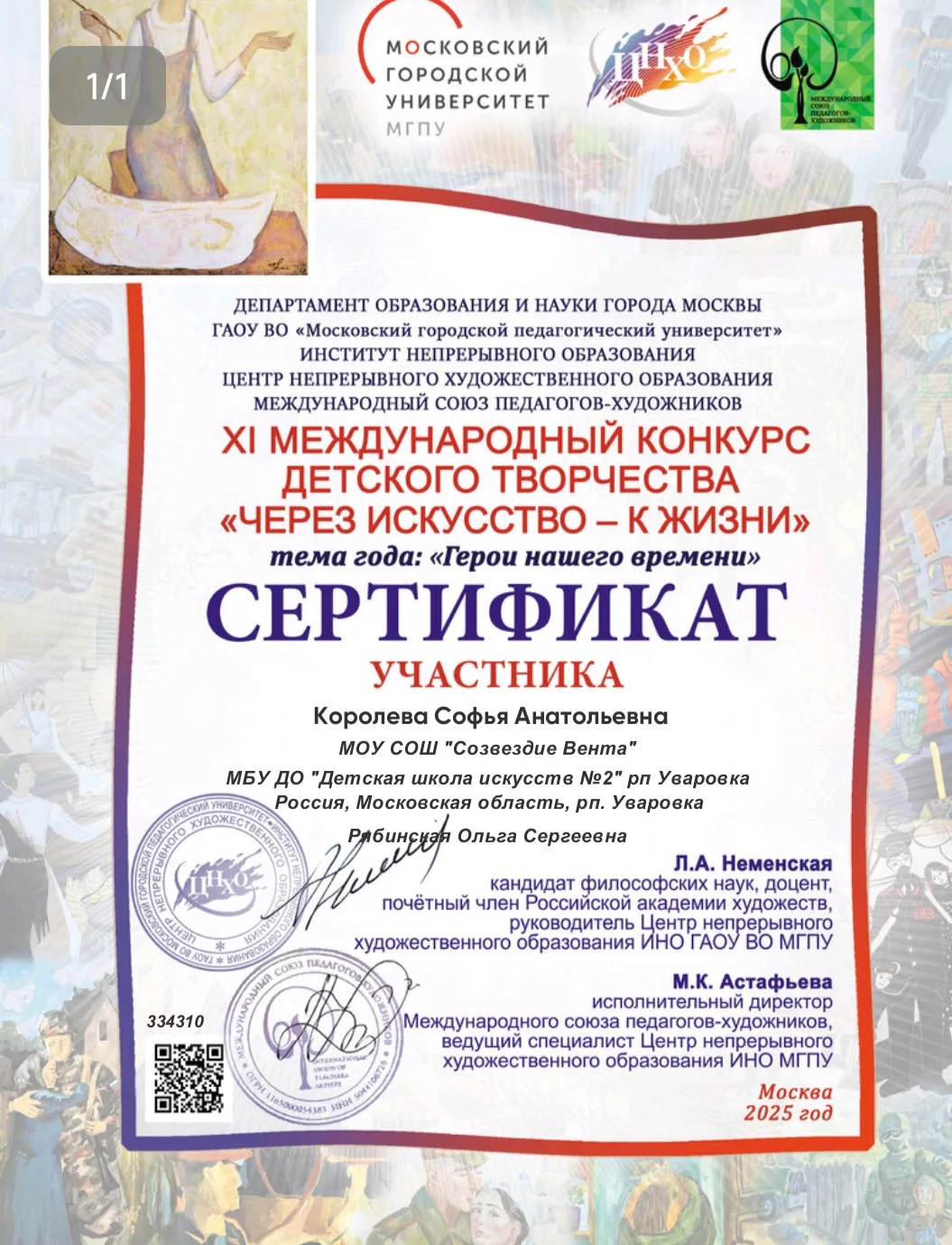 Итоги участия во  Всероссийских творческих конкурсах обучающихся художественного отделе...