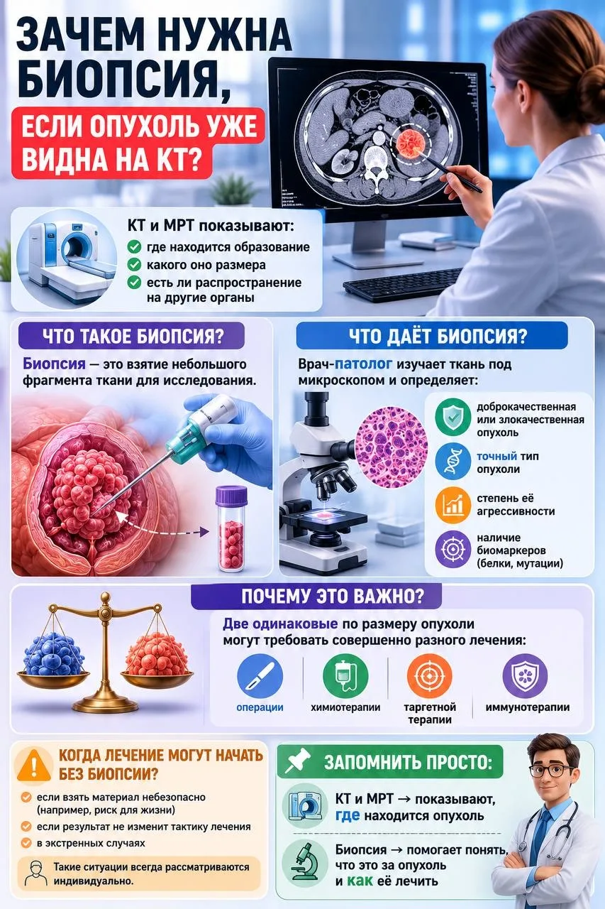 🔬 Зачем нужна биопсия, если опухоль уже видна на КТ?