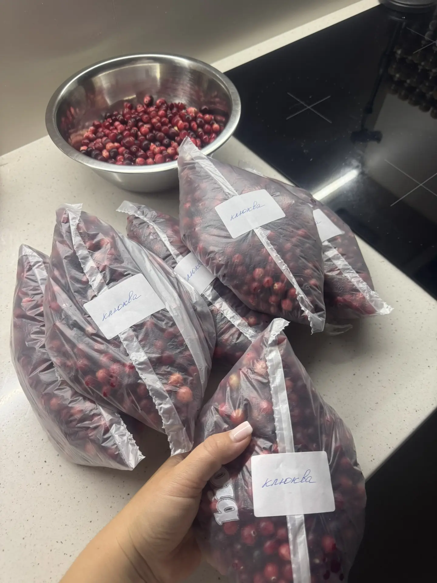 Разделила клюкву по пакетам и в морозилку, хотела завакуумировать да передумала 😂 (пак...