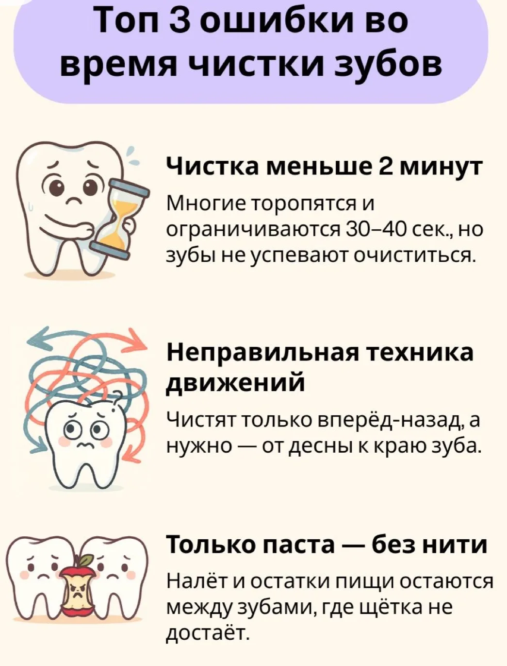 Есть несколько очень распространённых ошибок ухода за зубами — многие из них незаметно повышают риск