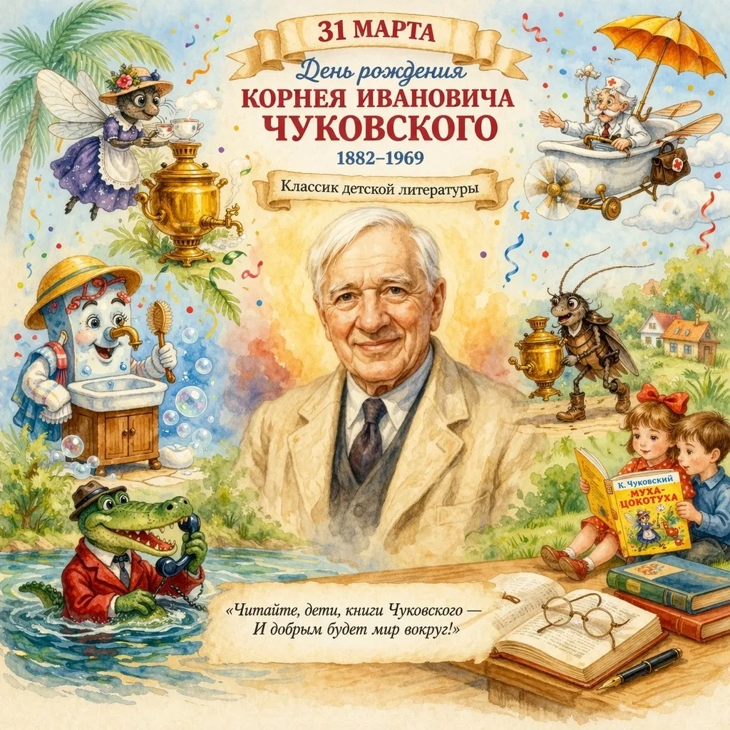 31 марта 2026 года исполняется 144 года со Дня Рождения Корнея Ивановича Чуковского – классика отече