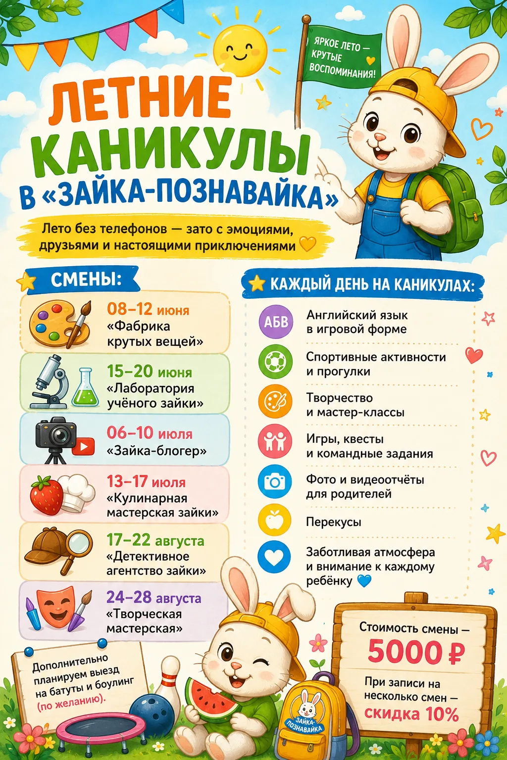 🌈 ЛЕТНИЕ КАНИКУЛЫ  В «ЗАЙКА-ПОЗНАВАЙКА» 🐰