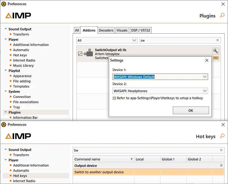 🔥 Плагин Switch Output обновлён до v1.0.2. Добавлена поддержка AIMP6, в т.ч. Linux.