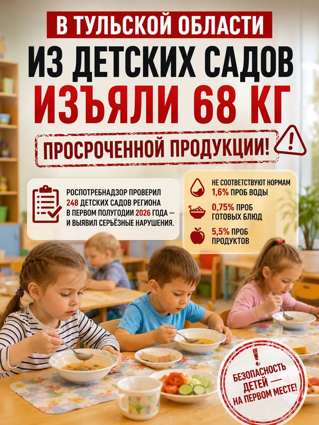 ⚠️ В Тульской области в детских садах нашли 68 кг просрочки

Роспотребнадзор проверил 248 детских са