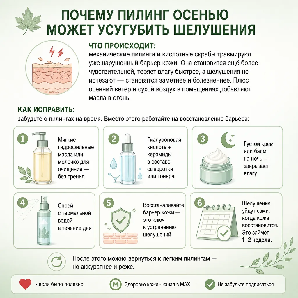 🍂 Почему пилинг осенью может усугубить шелушения