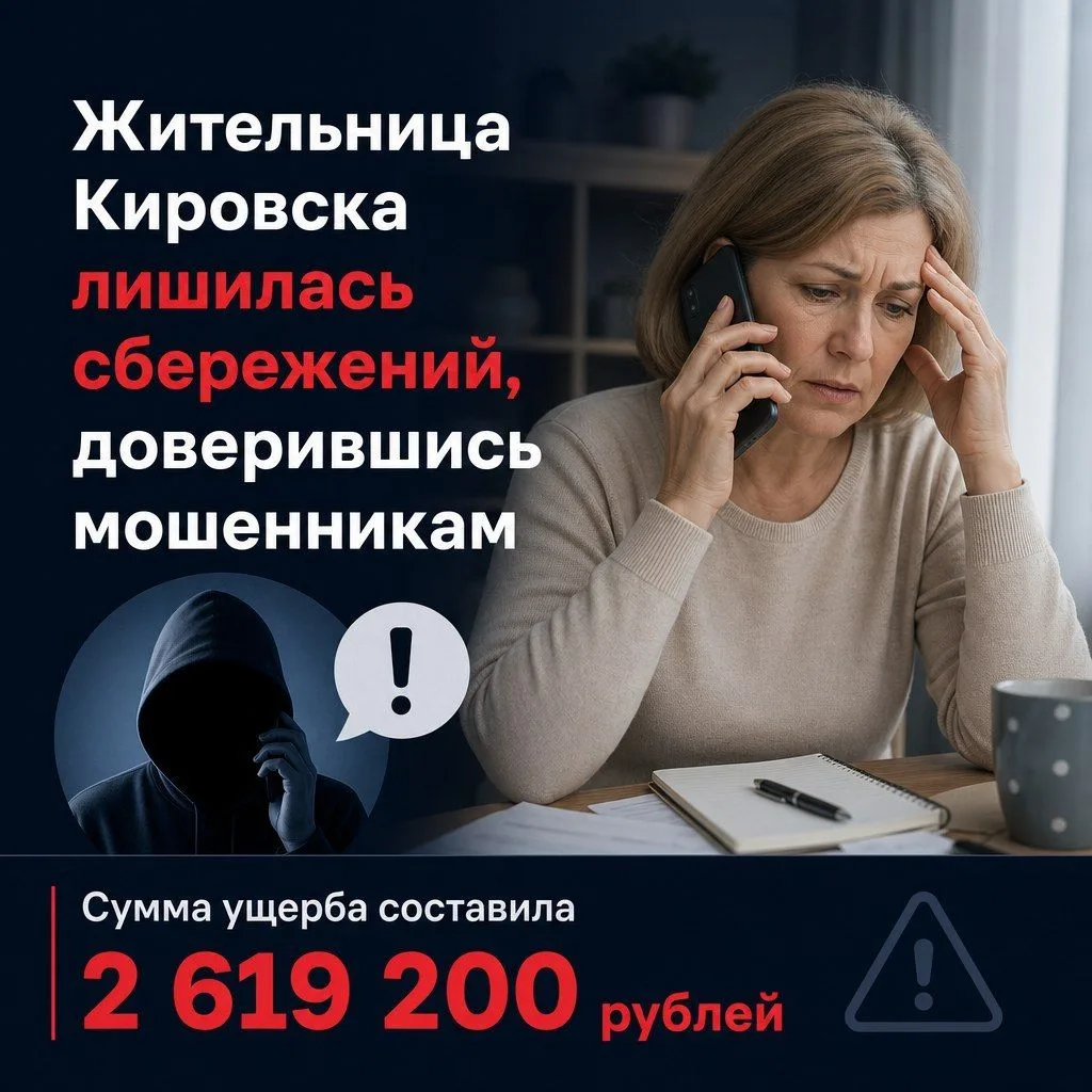 ⚡ Жительница Кировска лишилась более 2,5 млн рублей, доверившись мошенникам