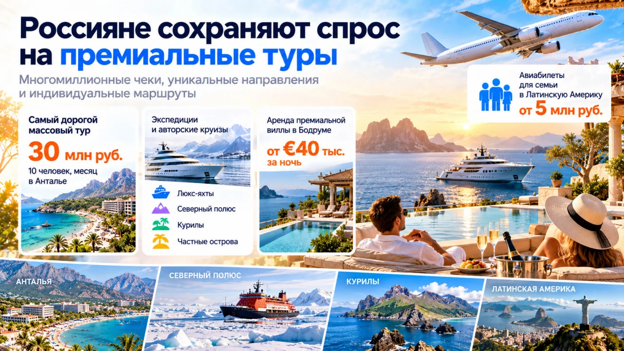 Россияне сохраняют спрос на премиальные туры с многомиллионными чеками. Самый дорогой м...