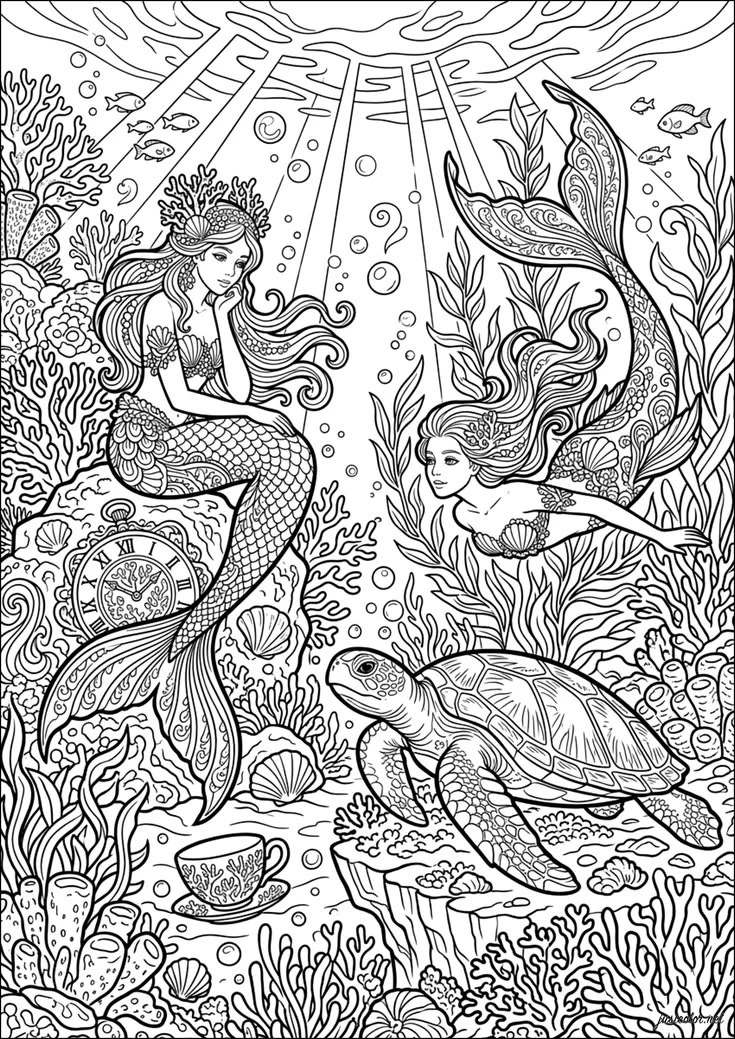 Раскраски с красивыми русалками 🧜🏻‍♀️🧜🏼‍♀️