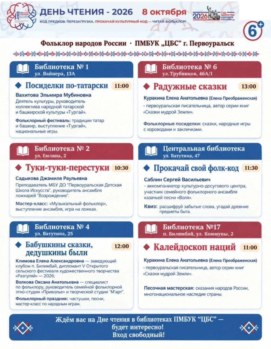 📚 Куда пойти 8 октября: День чтения в библиотеках Первоуральска